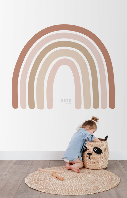 ESTAhome fotobehang regenboog terracotta, zacht roze en beige - 1,5 x 2,79 m - 159053