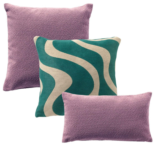 KUSSENSET - 3-delig - Purple Wave - 45x45 cm, 30x50 cm - inclusief binnenkussens - blauw, beige, paars