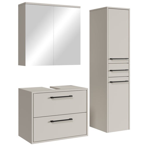 Badplaats Wastafelkast Set Florence 60 x 35 cm – Beige – Badmeubel met Spiegelkast en Kolomkast