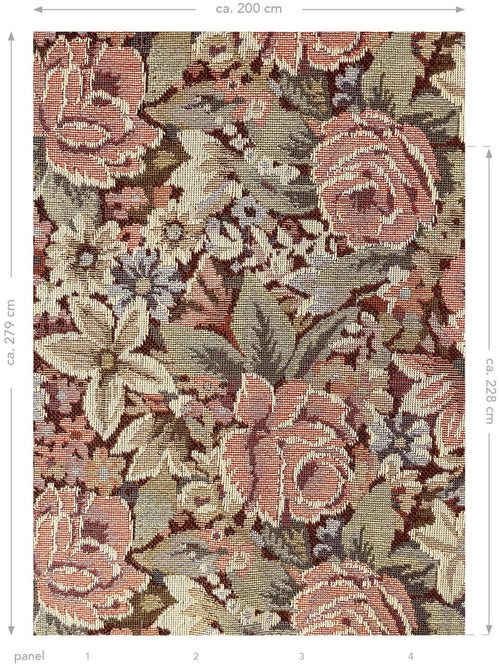 ESTAhome fotobehang geborduurd bloemmotief roze en groen - 200 x 279 cm - 159409