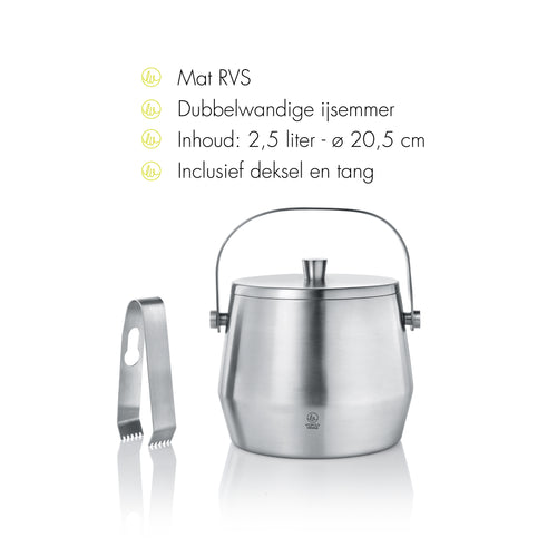 Leopold Vienna - Ijsemmer - 1 liter - Dubbelwandig - Met deksel en tang - RVS - vtwonen shop