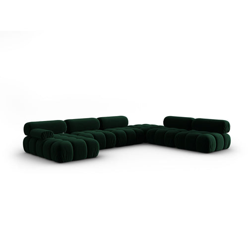 Cosmopolitan Design - Modulaire panoramische hoekbank rechts Cortina 7-zits, flueel flessengroen - 282x376x70cm