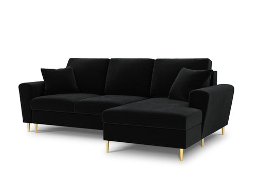 Cosmopolitan Design Converteerbare hoekbank rechts met opbergdoos Kyoto 4-zits, flueel, zwart - 145x241x88cm