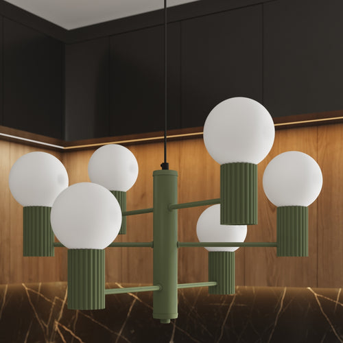 Sollux Lighting Kroonluchter HALO 6 olijfgroen - 64x64x230cm