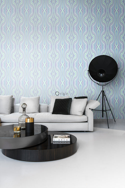 Origin Wallcoverings behang grafische lijnen turquoise en paars - 53 cm x 10,05 m - 347226 - vtwonen shop