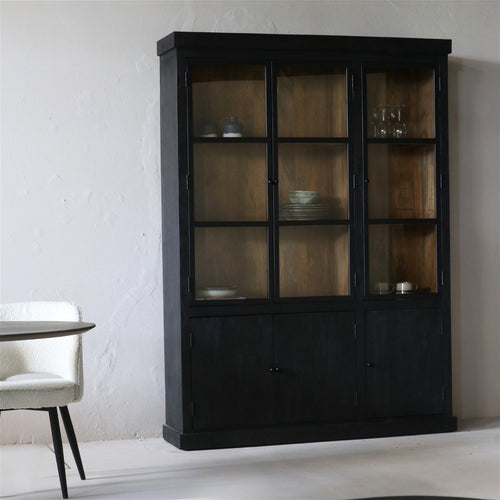 Giga Meubel Vitrinekast Rense - Mangohout/Metaal/Glas - Zwart - 160x40x220cm - vtwonen shop