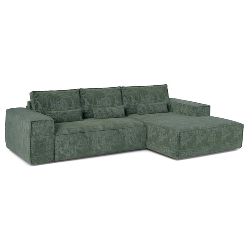 Premium Interiors - Rechthoekige hoekbank met snelle slaapfunctie JUNE - gewaafd fluweel smaragdgroen 320cm