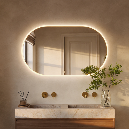 LOMAZOO badkamerspiegel Genua - met LED verlichting & spiegelverwarming - ovaal - 120 x 70 cm