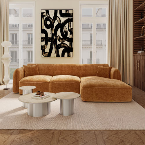 Premium Interiors - Rechthoekige hoekbank LOMI - gewaafd fluweel karamel 274cm