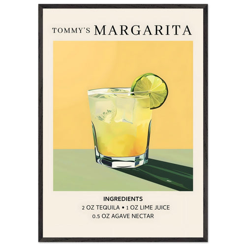 Artfulprints Poster met Lijst Tommy's Margarita cocktail - Ingrediënten   - 70x100 cm - Geel