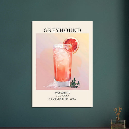Artfulprints Poster Greyhound cocktail - Ingrediënten   - 70x100 cm - Roze
