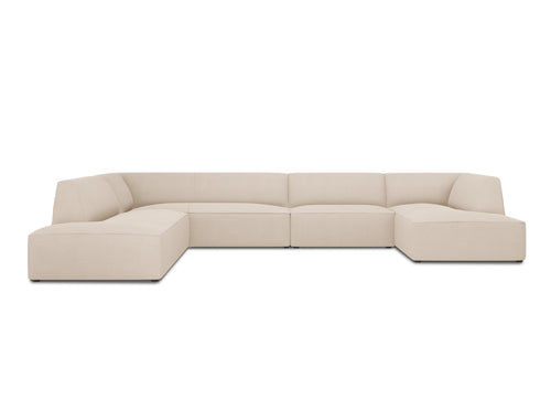Micadoni Panoramische hoekbank links Ruby 7-zits, structurele stof, beige - 273x366x69cm