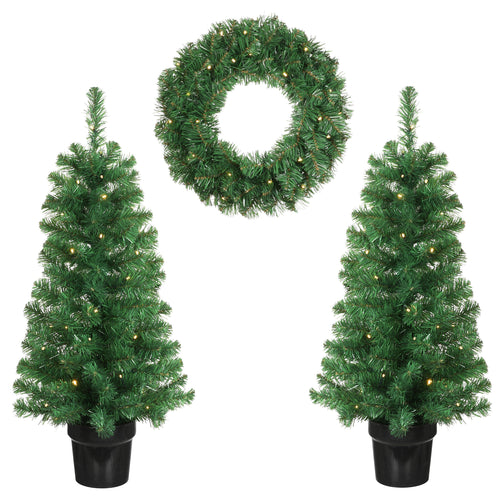Black Box Trees Norton Kerstboom en Kerstkrans Set - 2 Kunstkerstbomen en 1 Krans met LED Verlichting - Groen