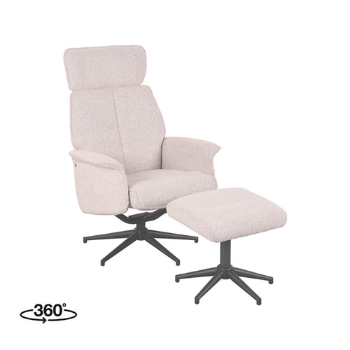 LABEL51 Fauteuil Verdal - Naturel Bouclé - Incl. Hocker - Draaibaar