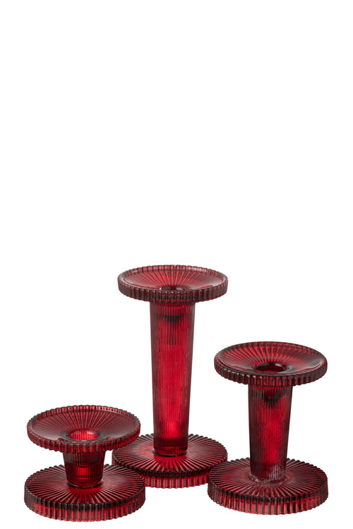 J-Line kaarshouder Nelly - glas - rood - 3 stuks