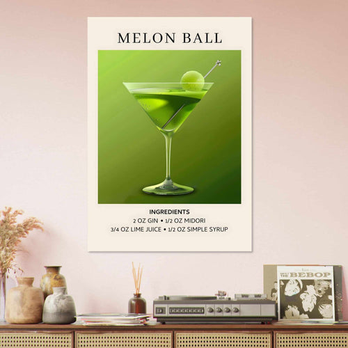 Artfulprints Poster met Lijst Melon Ball cocktail - Ingrediënten   - 70x100 cm - Groen