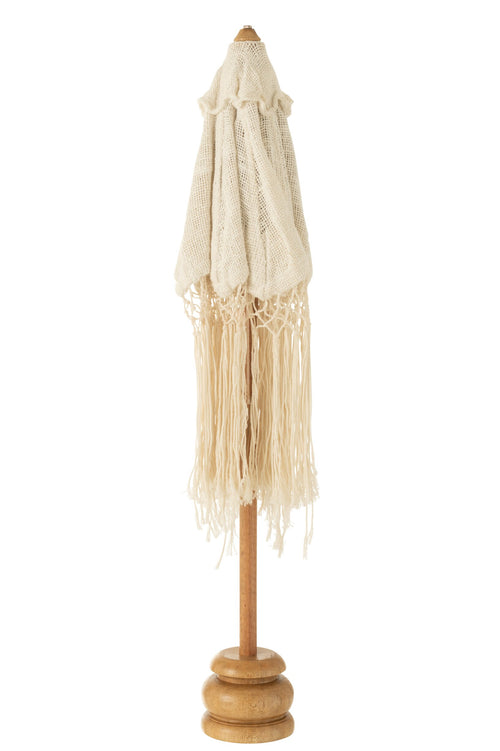 J-Line parasol Lang Franjes - hout - wit