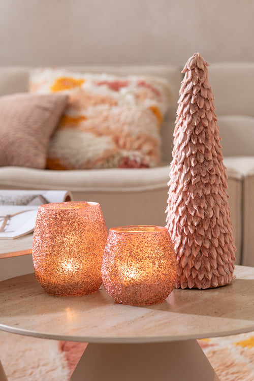 J-Line theelichthouder - glas - perzik - large - vtwonen shop