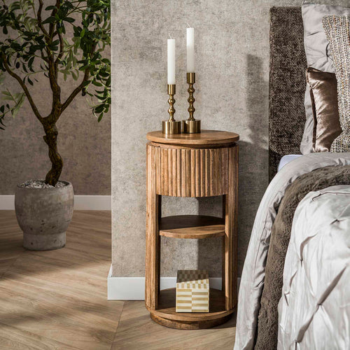 Hoyz Collection - Nachtkastje Wave XS Rond 1 Lade  - Massief Mango Zand