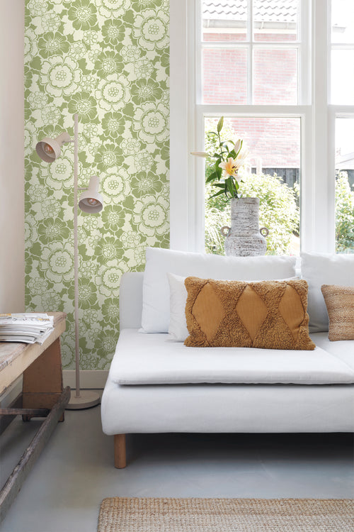 ESTAhome behang retro bloemen groen - 50 x 900 cm - 131525 - vtwonen shop