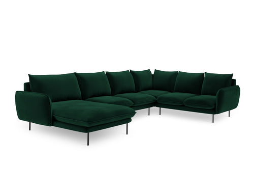 Cosmopolitan Design Panoramische hoekbank rechts Vienna 7-zits, flueel, flessengroen - 235x330x95cm