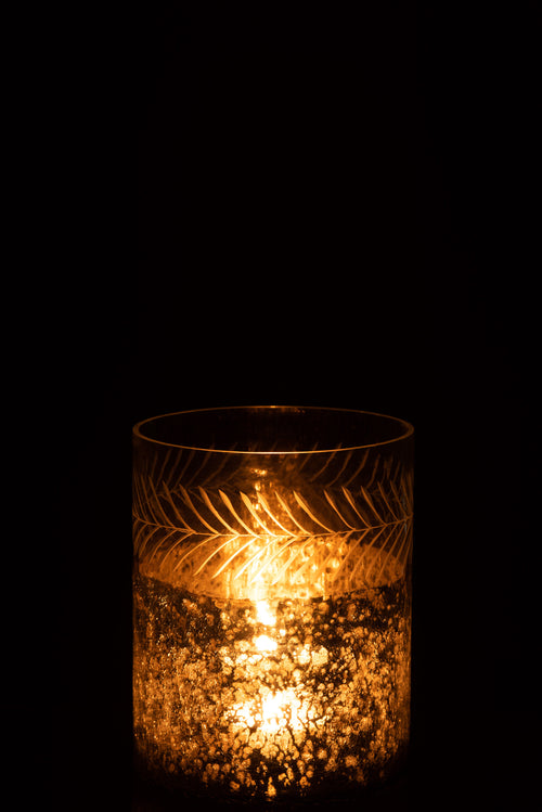 J-Line windlicht Klassiek Crackle - glas - transparant/zilver - small