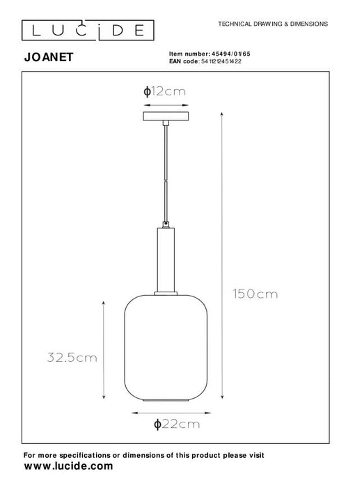 Lucide hanglamp JOANET - 1xE27 - Fumé - vtwonen shop