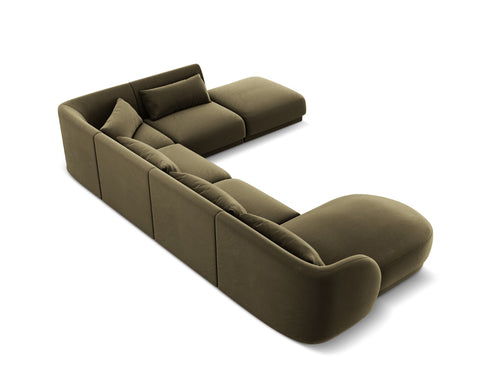 Cosmopolitan Design Panoramische hoekbank rechts Tulum 6-zits, flueel, groente - 255x330x70cm