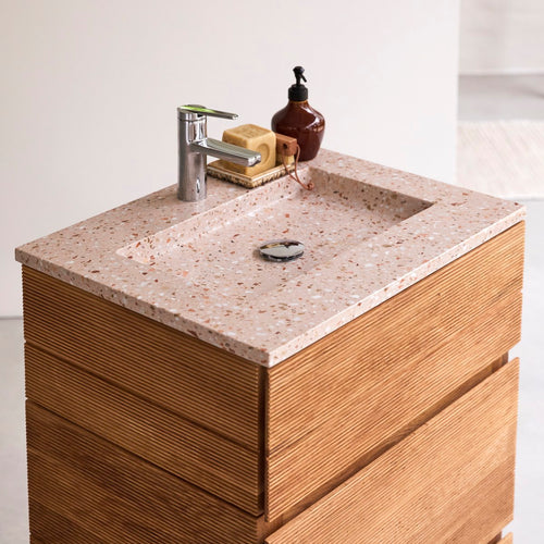 Tikamoon Badkamermeubel van massief eiken en roze premium terrazzo 60 cm - Naturel