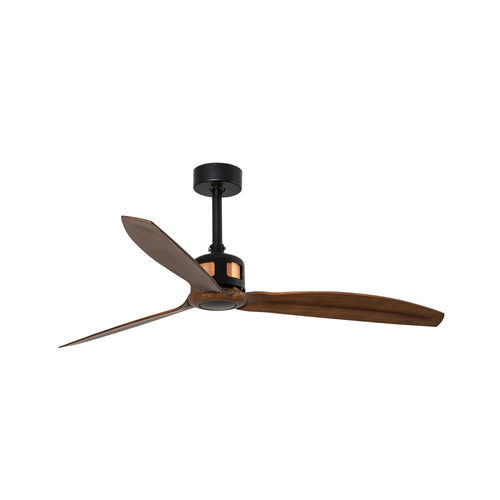 Faro Copper  Koperen slimme plafondventilator van 128 cm, matzwart, met walnootkleurige bladen.