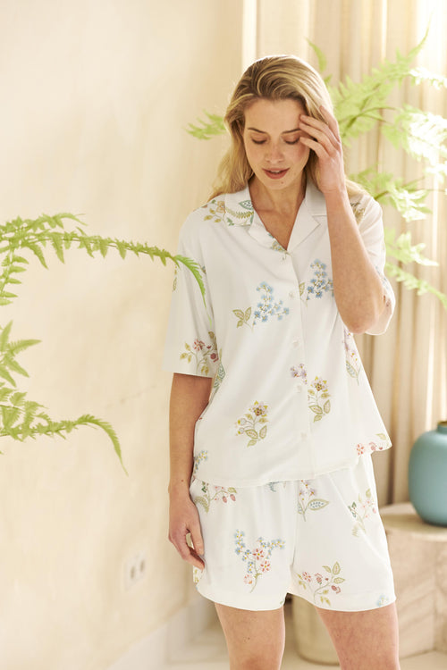 Pip Studio - Bo Korte pyjamabroek - Dames - Blossom Chique - Wit - XS