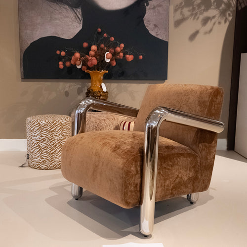 DÉJA Living Fauteuil Tolga - Bruin/Chrome Stof - 70x85x75cm
