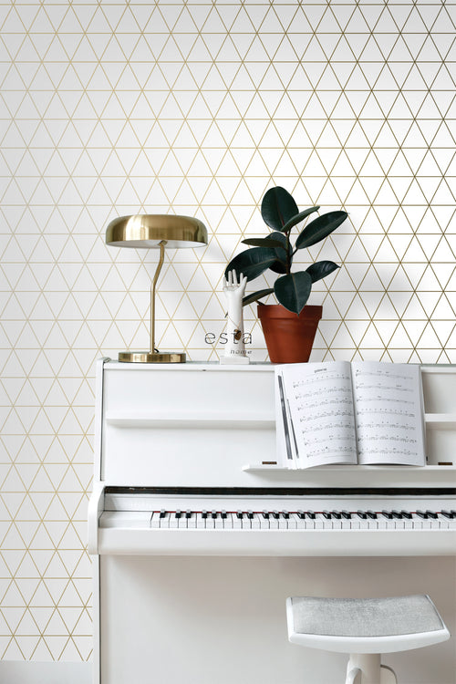 ESTAhome behang grafische driehoeken wit en goud - 53 cm x 10.05 m - 139147