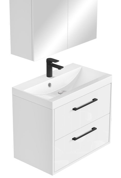 Badplaats Badkamermeubel Set Florence 01 60 cm – Hoogglans Wit – Hangend Wastafelmeubel met Spiegelkast