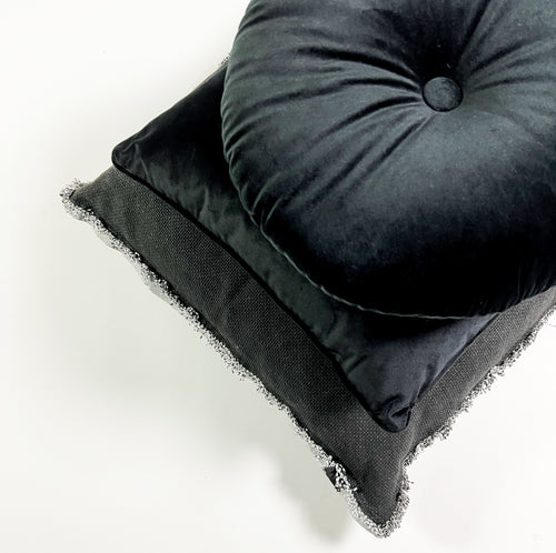 OLLY - sierkussen Ø38 cm - rond velvet - Raven - zwart