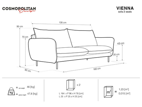 Cosmopolitan Design Bank Vienna 2-zits, flueel, lichtbeige - 92x160x95cm