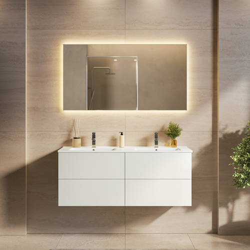 LOMAZOO badkamermeubel Nineo - zwevend met witte wastafel - glanzend wit - 120 cm