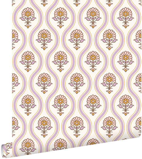 ESTAhome behang vintage bloemen lila paars en roze - 50 x 900 cm - 131740