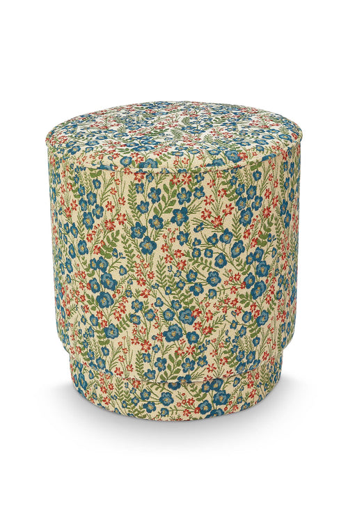 Pip Studio Poef Poppy Jacquard Blauw Polyester 40 x 40 x 45 cm