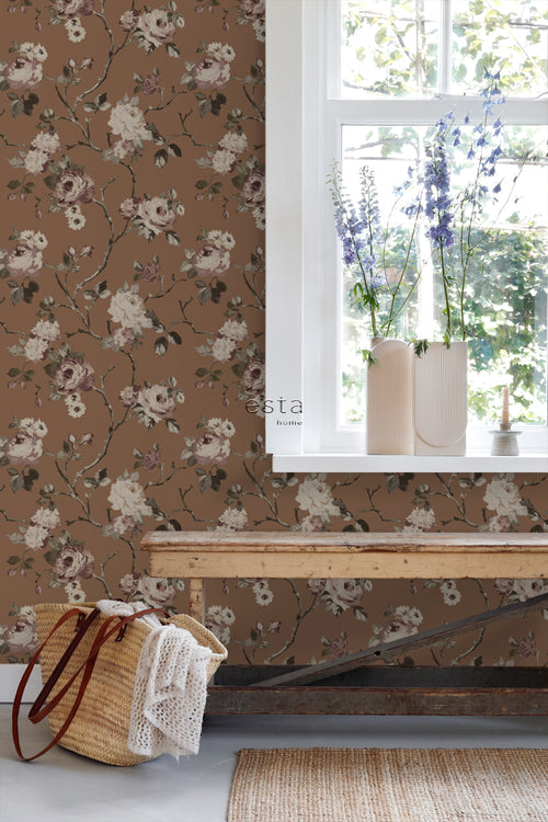 ESTAhome behang vintage bloemen terracotta bruin - 50 x 900 cm - 139408