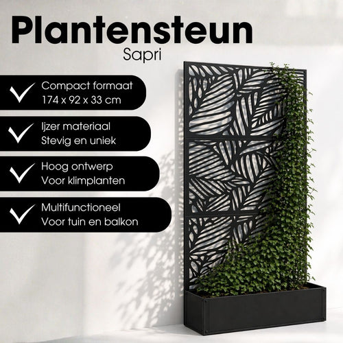Mica Decorations Sapri Plantensteun - Plantenbak met Klimrek voor bij Klimopplanten - Plantenstandaard Vrijstaand of tegen Muur - 92 x 33 x 174 cm -
