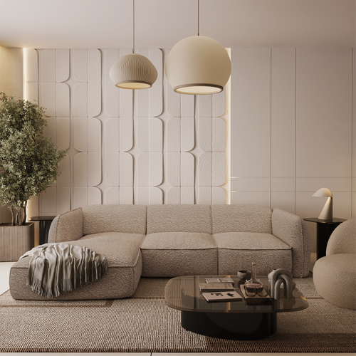 Sia Home - Hoekbanken links LIVIA - Bouclette stof - Mol - 272cm - vtwonen shop