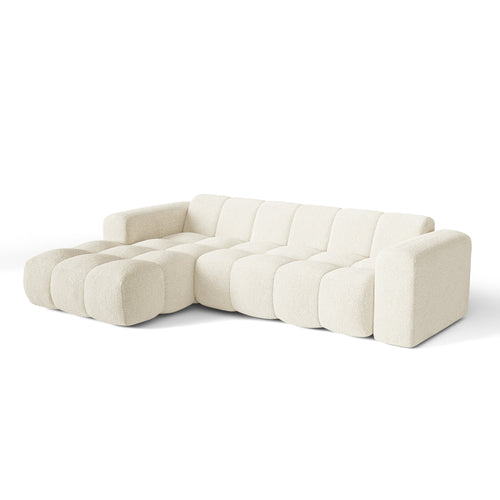 Premium Interiors - Linkerhoekbank BLOOM - bouclette crème 290cm