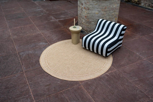 Interieur05 Rond Jute buitenkleed Naturel Visgraat Border - 200 x 200 cm - vtwonen shop