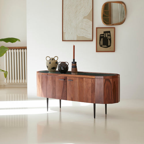 Tikamoon Massief palissander en marmeren tv-meubel 130 cm - Bruin