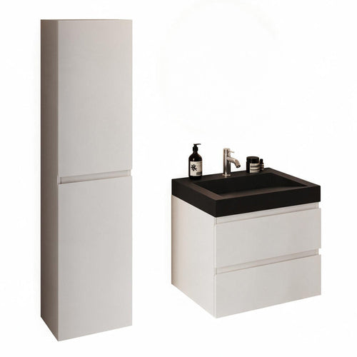 LOMAZOO badmeubelset Azuro - met kolomkast & zwarte wastafel - glanzend wit - 60 cm