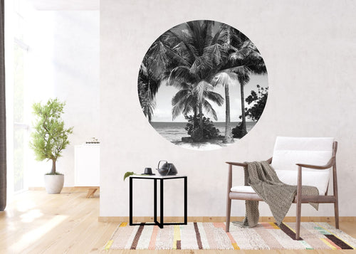 Sanders & Sanders zelfklevende behangcirkel tropisch landschap met palmbomen zwart wit Ø 140 cm 601133