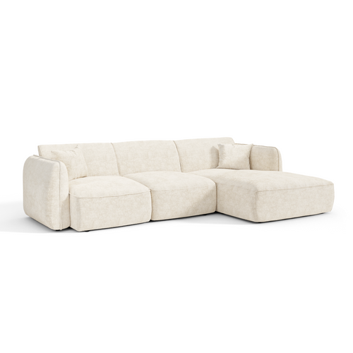 Premium Interiors - Rechthoekige hoekbank LOMI - gewaafd fluweel crème 272cm
