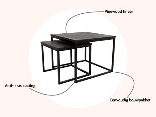 MaximaVida vierkante salontafel set Chicago XL zwart 60 cm - pinewood fineer