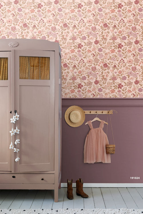 ESTAhome behang bloemetjes roze en paars - 50 x 900 cm - 132235